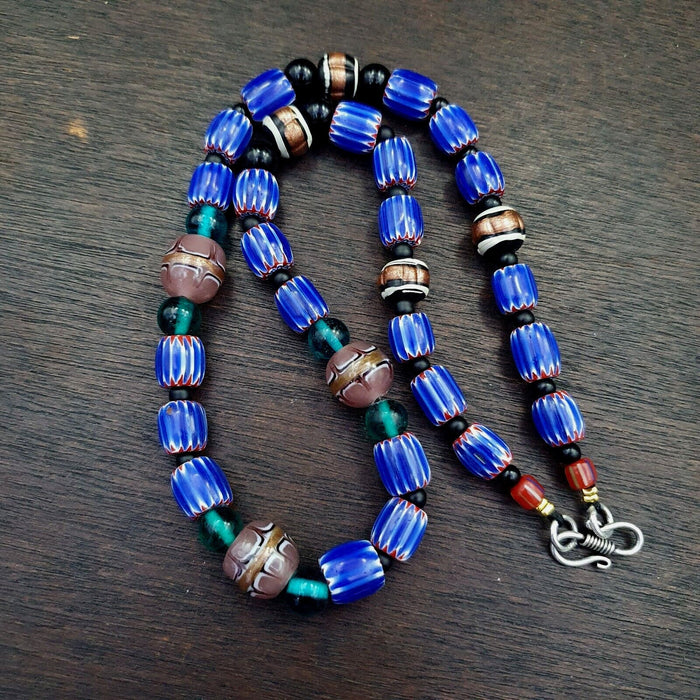 Vintage six layers chevron venetian style blue chevron beads necklace bcn-4