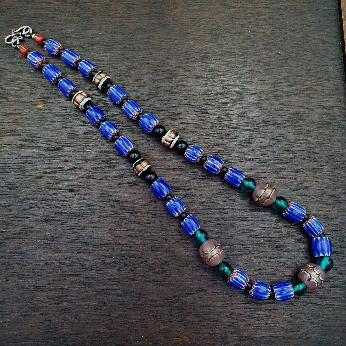 Vintage six layers chevron venetian style blue chevron beads necklace bcn-4