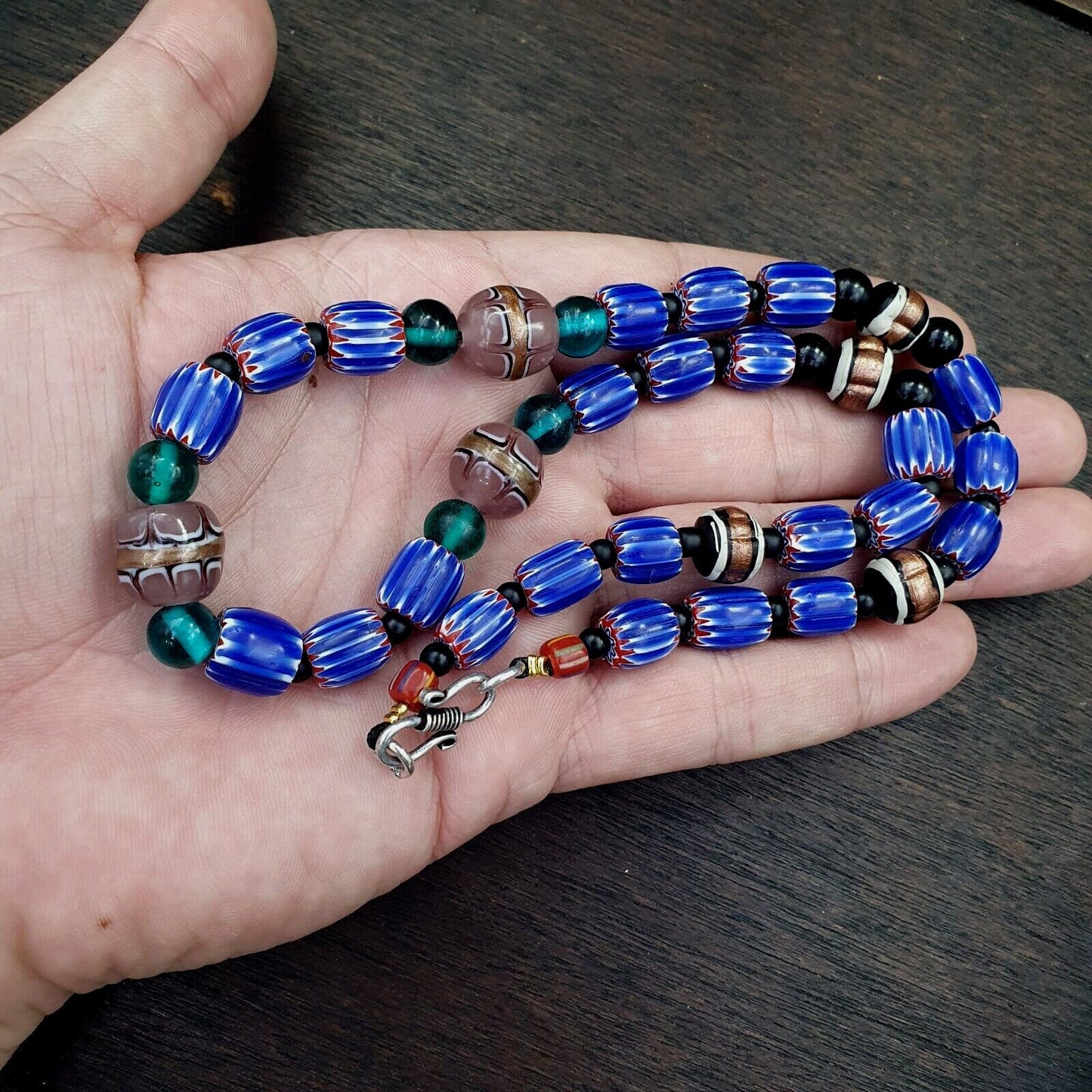 Vintage six layers chevron venetian style blue chevron beads necklace bcn-4