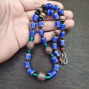 Vintage six layers chevron venetian style blue chevron beads necklace bcn-4