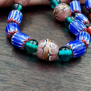 Vintage six layers chevron venetian style blue chevron beads necklace bcn-4