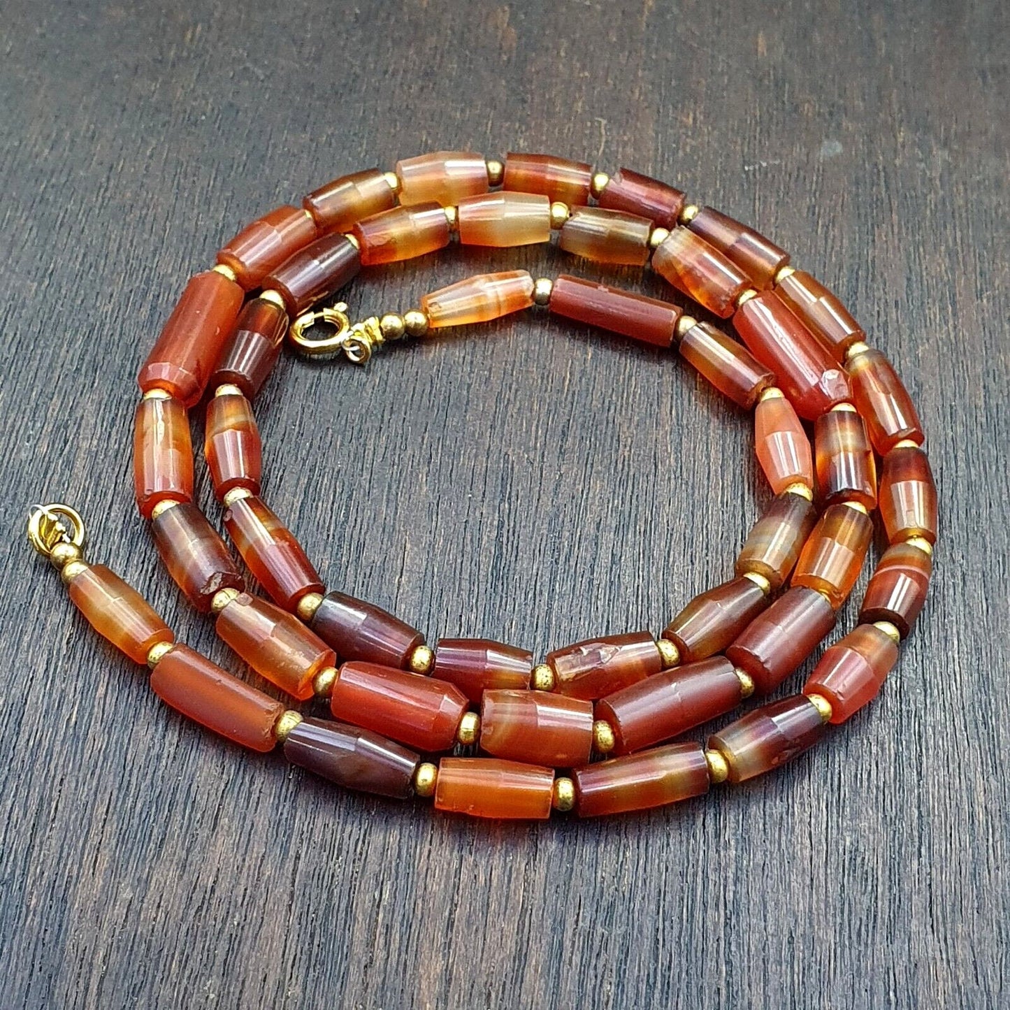 Antique Banded Agate Bead Necklace: German Trade Beads, 300+ Years Old