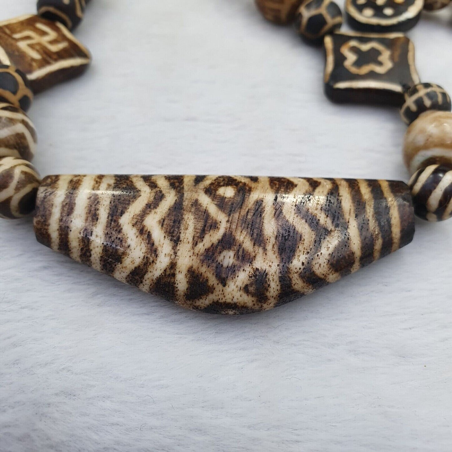 South asian burmese old pumtek pyu beads long necklace rare patterns