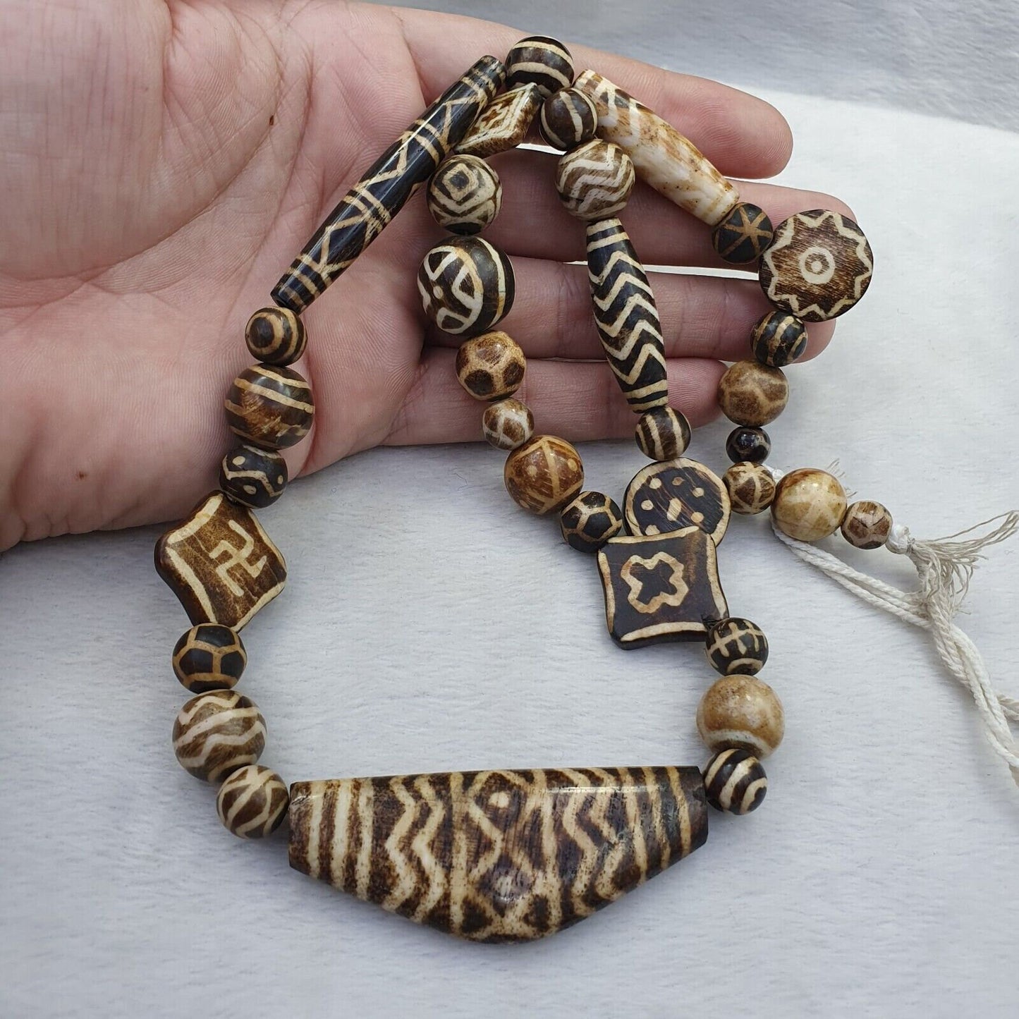 South asian burmese old pumtek pyu beads long necklace rare patterns