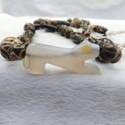 Agate animal figurine pendent with south asian old pumtek pyu beads necklace