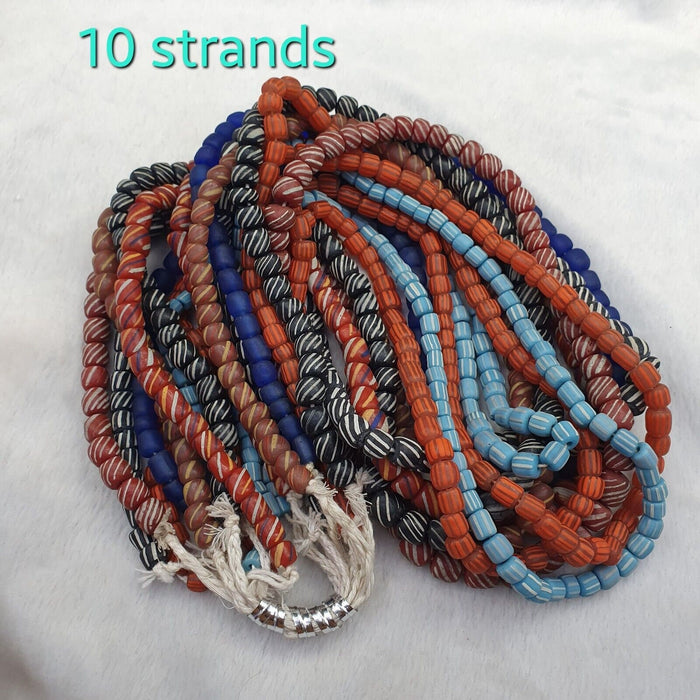 Lot10 strands vintage african multicolor stripes glass beads 7-9mm necklace l3