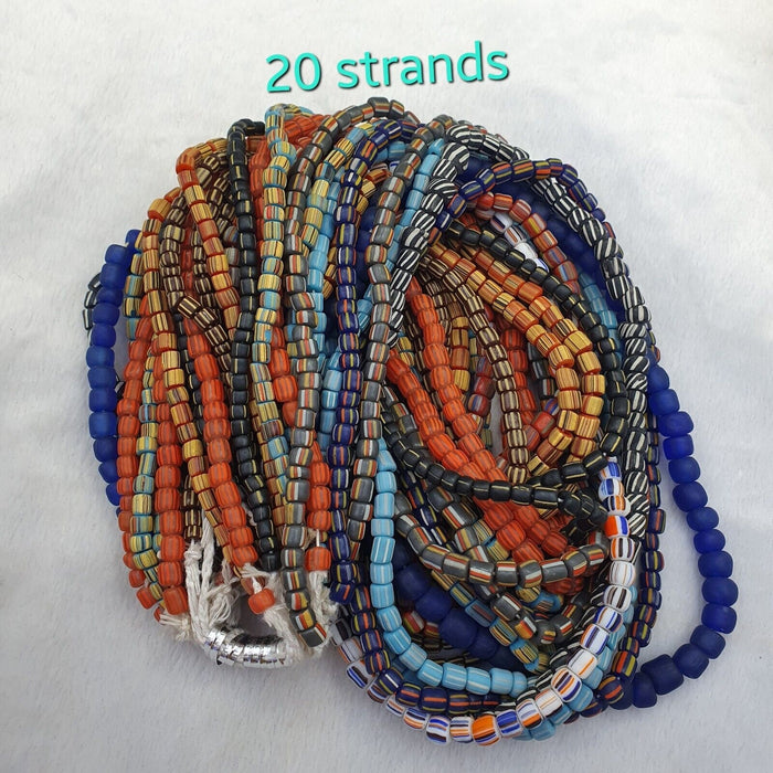 Lot20 strands vintage african multicolor stripes glass beads 7-9mm necklace l5