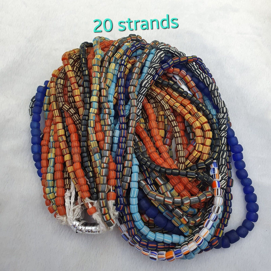 Lot20 strands vintage african multicolor stripes glass beads 7-9mm necklace l5