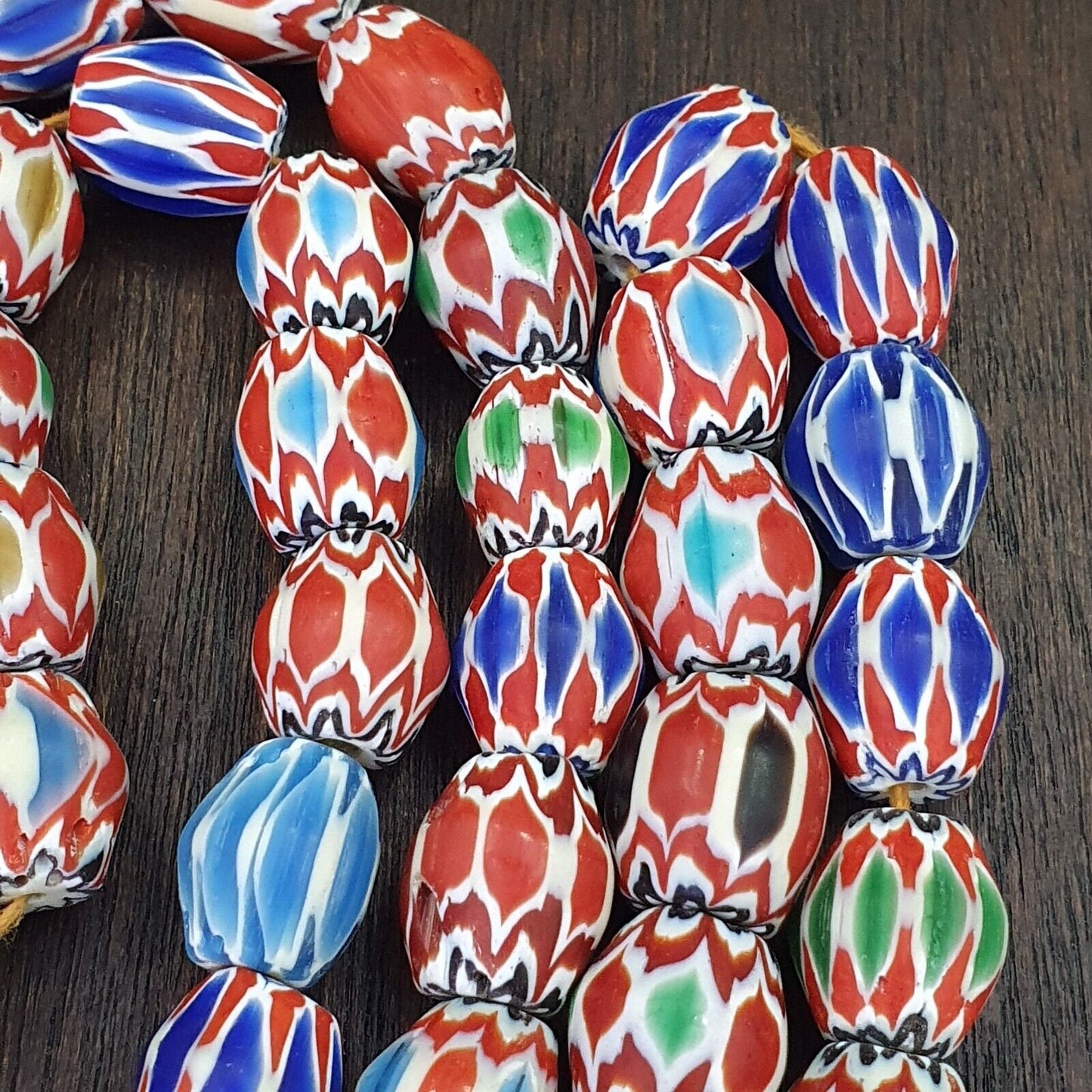 Lot 2  strands vintage chevron beads venetian style 15-16mm glass beadsGift
