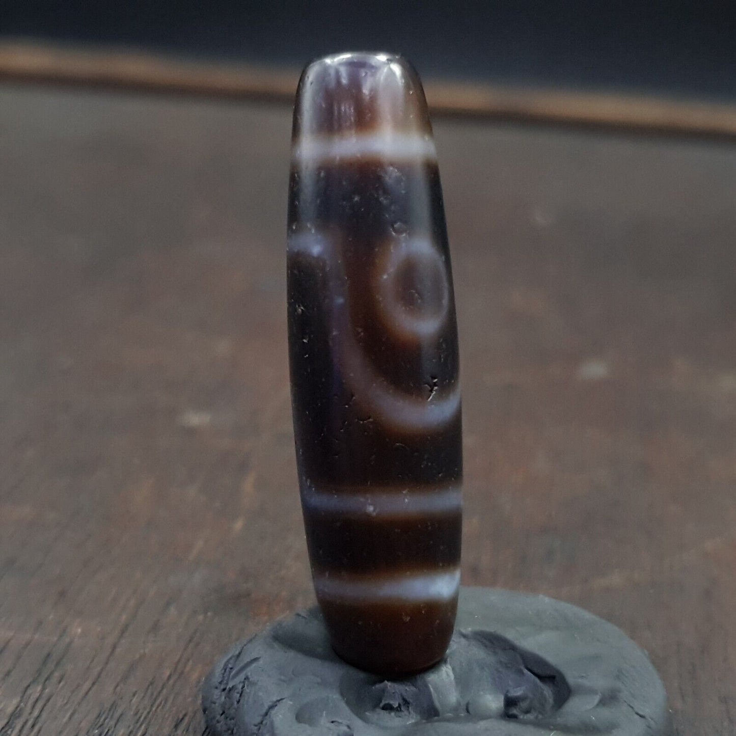 Tibetan nepalese 2 eyes antique agate stone dzi bead amulet hq-a-7