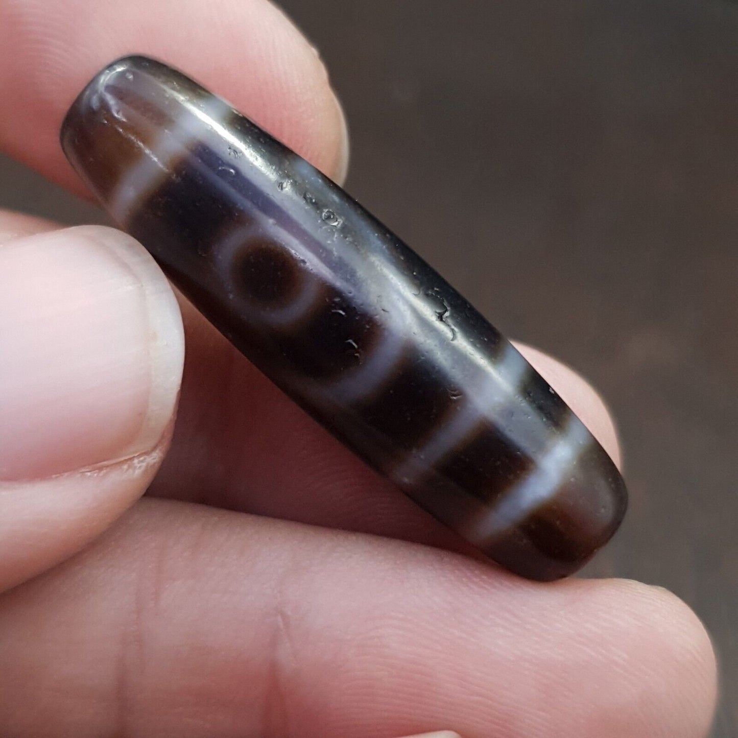 Tibetan nepalese 2 eyes antique agate stone dzi bead amulet hq-a-7