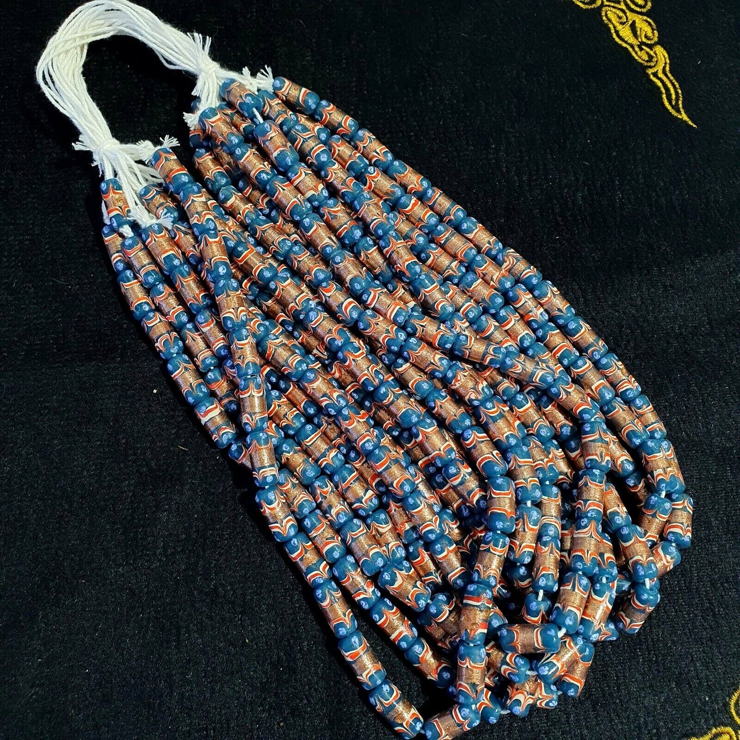 Vintage blue fancy aventurine glass beads strand 17x7.5mmGift
