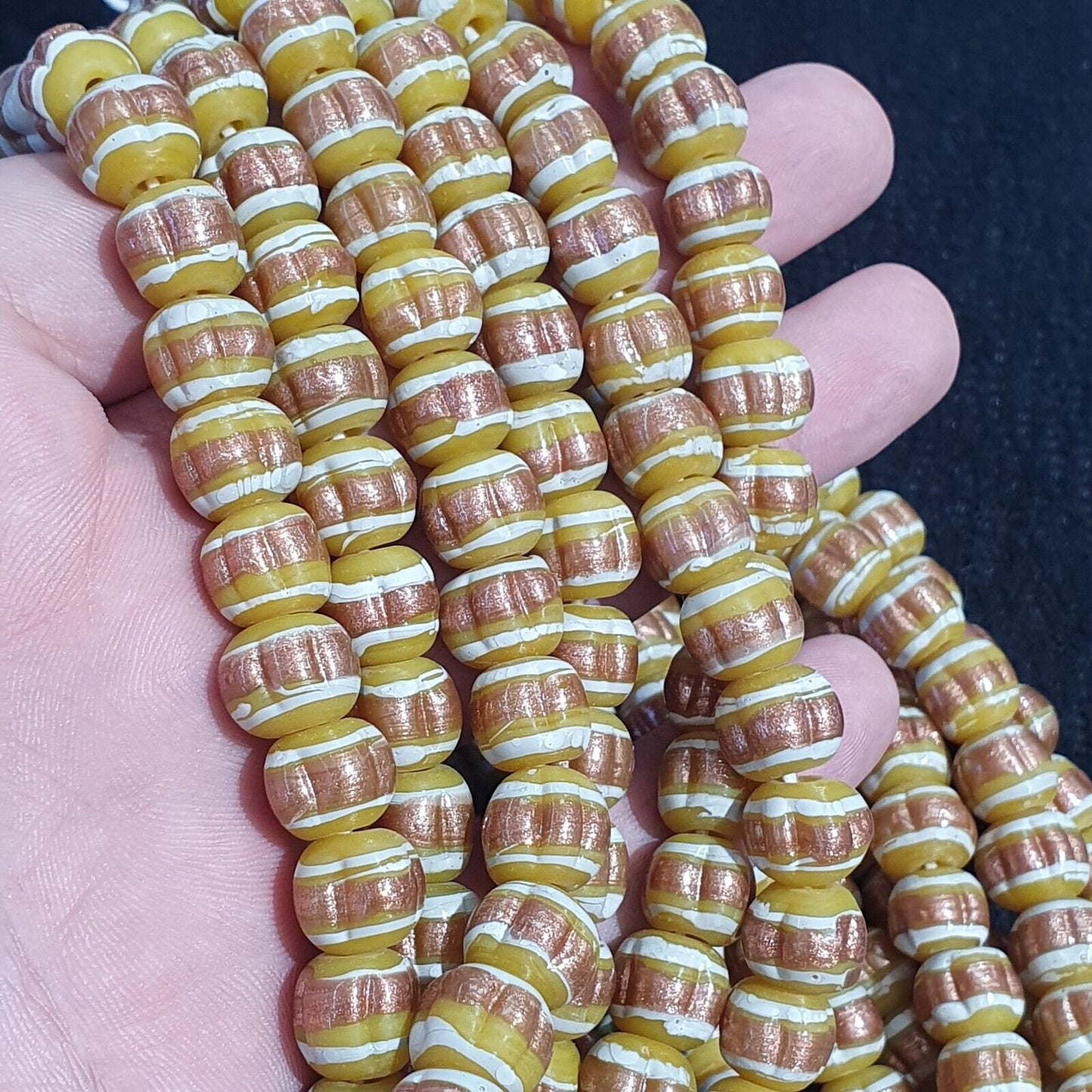 Vintage venerano art yellow fancy aventurine glass beads strandGift