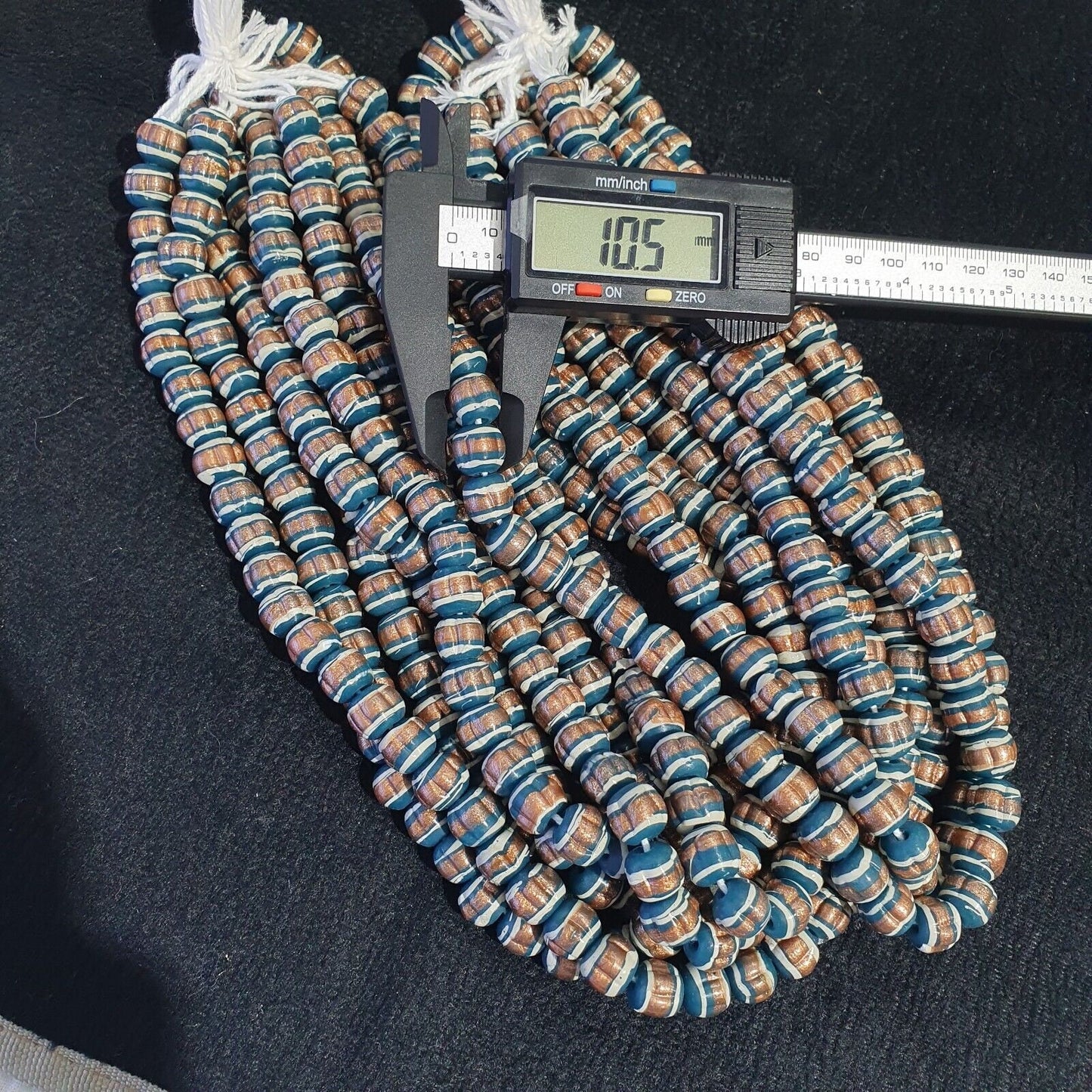 Vintage venerano art blue fancy aventurine glass beads strandGift