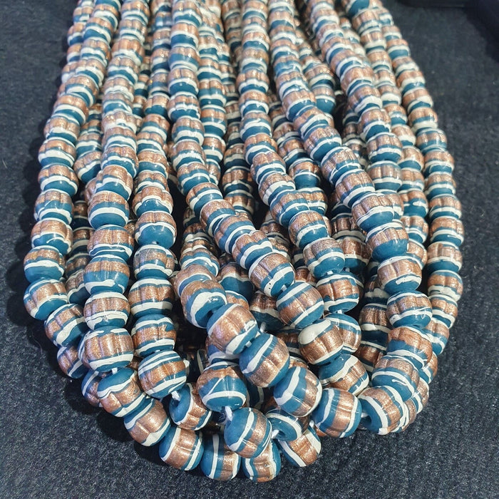 Vintage venerano art blue fancy aventurine glass beads strandGift