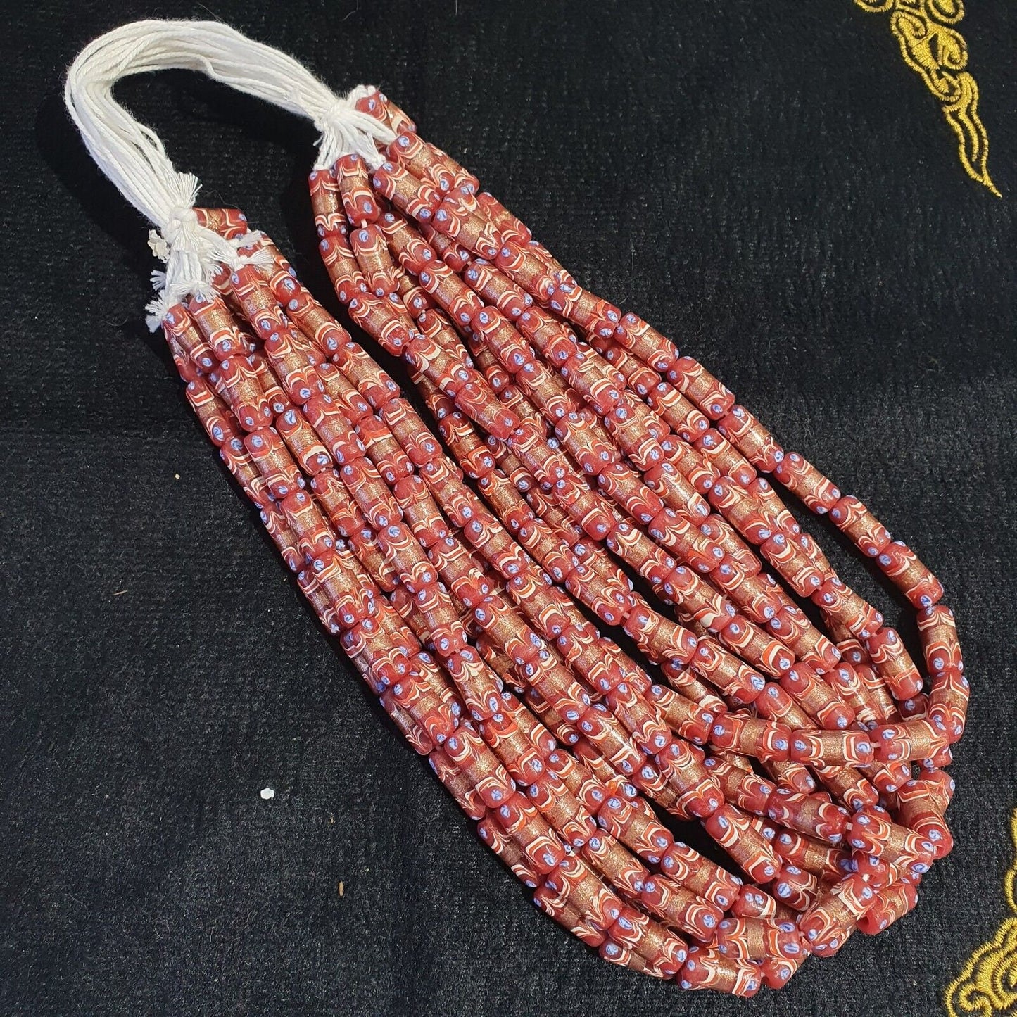 Vintage venerano art red fancy aventurine glass beads necklaceGift