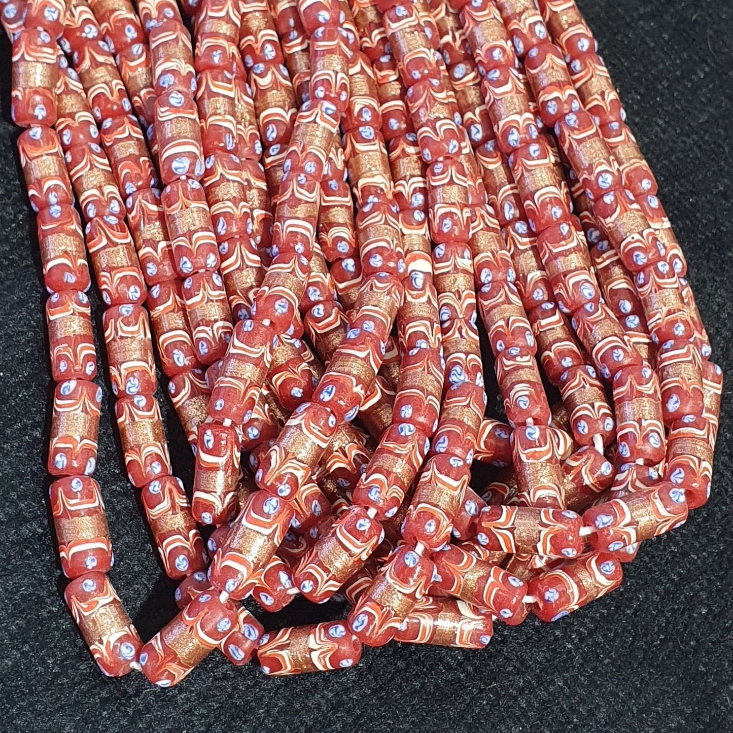 Vintage venerano art red fancy aventurine glass beads necklaceGift