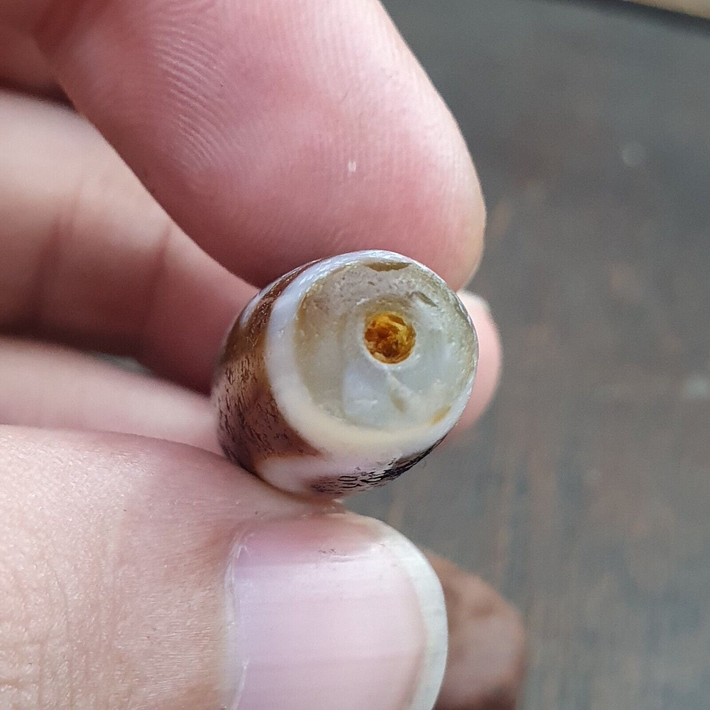 Agate himalaya tibetan double tasso dzi bead amulet