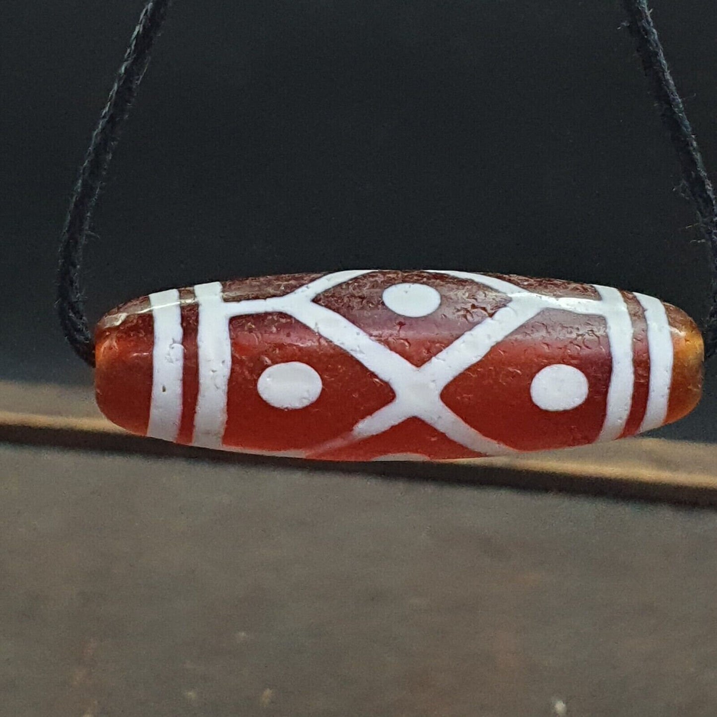Tibetan southeast asian red etched agate bead decorated bead