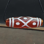 Tibetan southeast asian red etched agate bead decorated bead