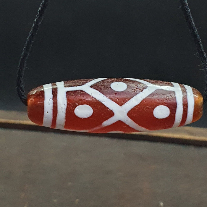 Tibetan southeast asian red etched agate bead decorated bead