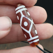 Tibetan southeast asian red etched agate bead decorated bead