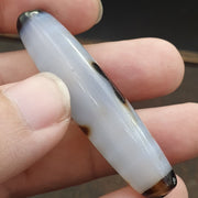 Antique tibetan old grey agate dzi bead " 2 eyes " amulet pendant e-23