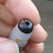 Antique tibetan old grey agate dzi bead " 2 eyes " amulet pendant e-23
