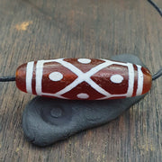 Tibetan southeast asian red etched agate bead decorated bead