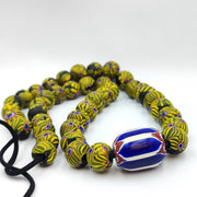 Very unique vintage venetian style old blue chevron glass beads long strand.