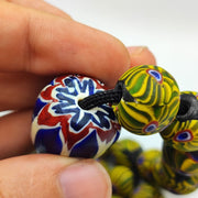 Very unique vintage venetian style old blue chevron glass beads long strand.