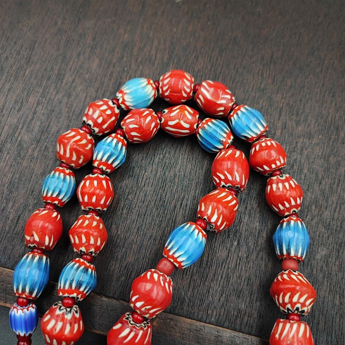 Vintage venetian whiteheart and chevron beads long strand necklace