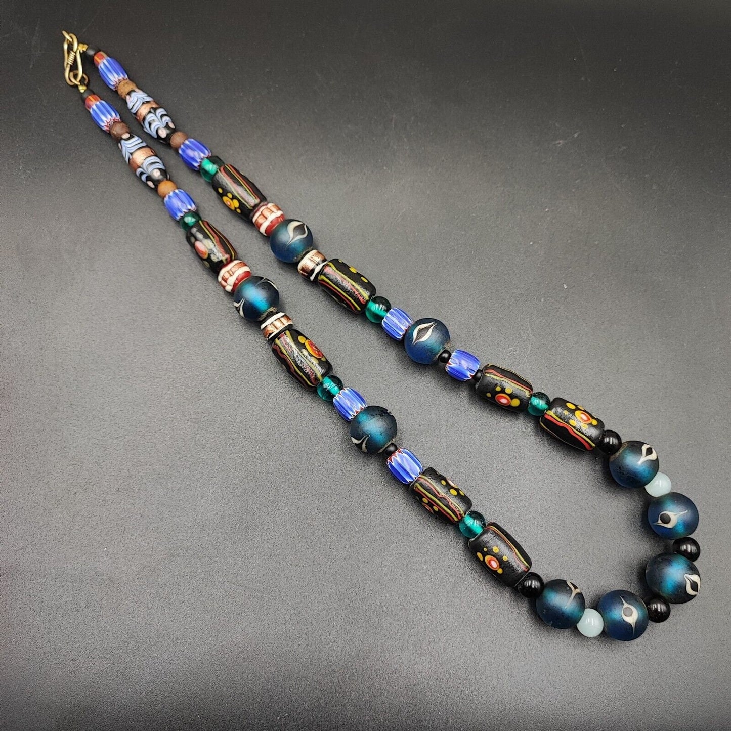 Vintage Venetian Style Glass Bead Strand: African Asian Mosaic Necklace