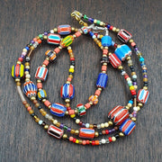 Set of vintage venetian style old african glass chevron beads long necklace ah-4
