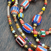 Set of vintage venetian style old african glass chevron beads long necklace ah-4