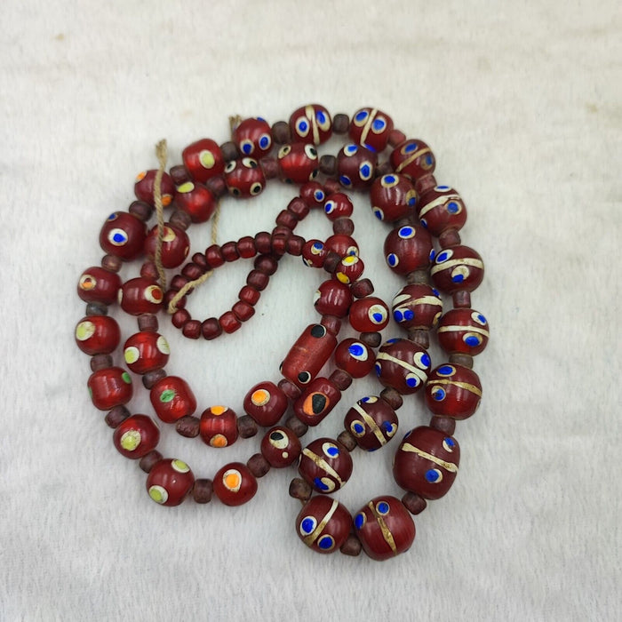 Vintage Red Venetian Trade Bead Necklace: 28" Skunk Glass Beads