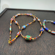 Set of vintage venetian style old african glass chevron beads long necklace