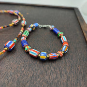 Set of vintage venetian style old african glass chevron beads long necklace