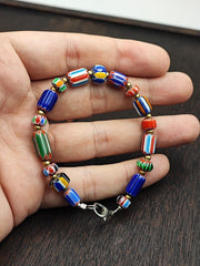 Set of vintage venetian style old african glass chevron beads long necklace