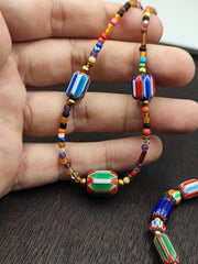 Set of vintage venetian style old african glass chevron beads long necklace