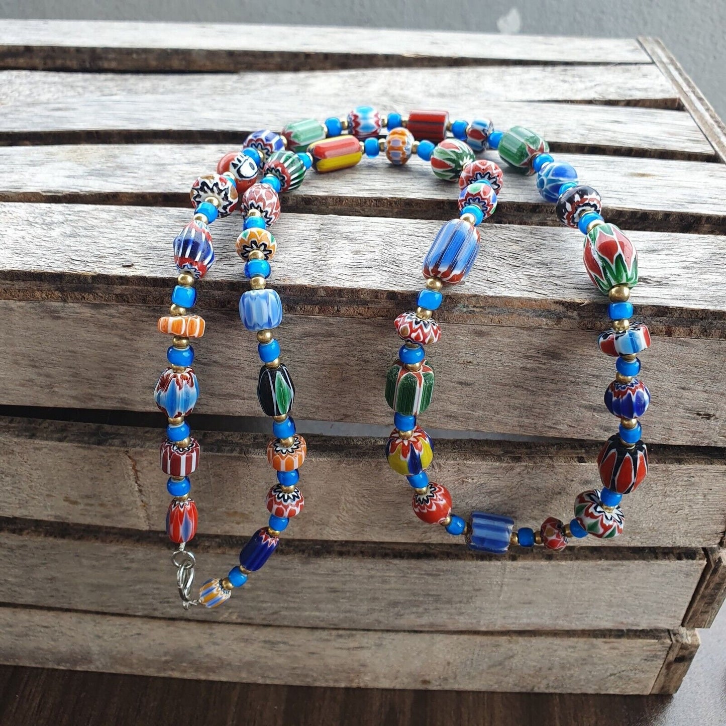Colorful chevron and white heart venetian beads glass beads necklace ncc-4