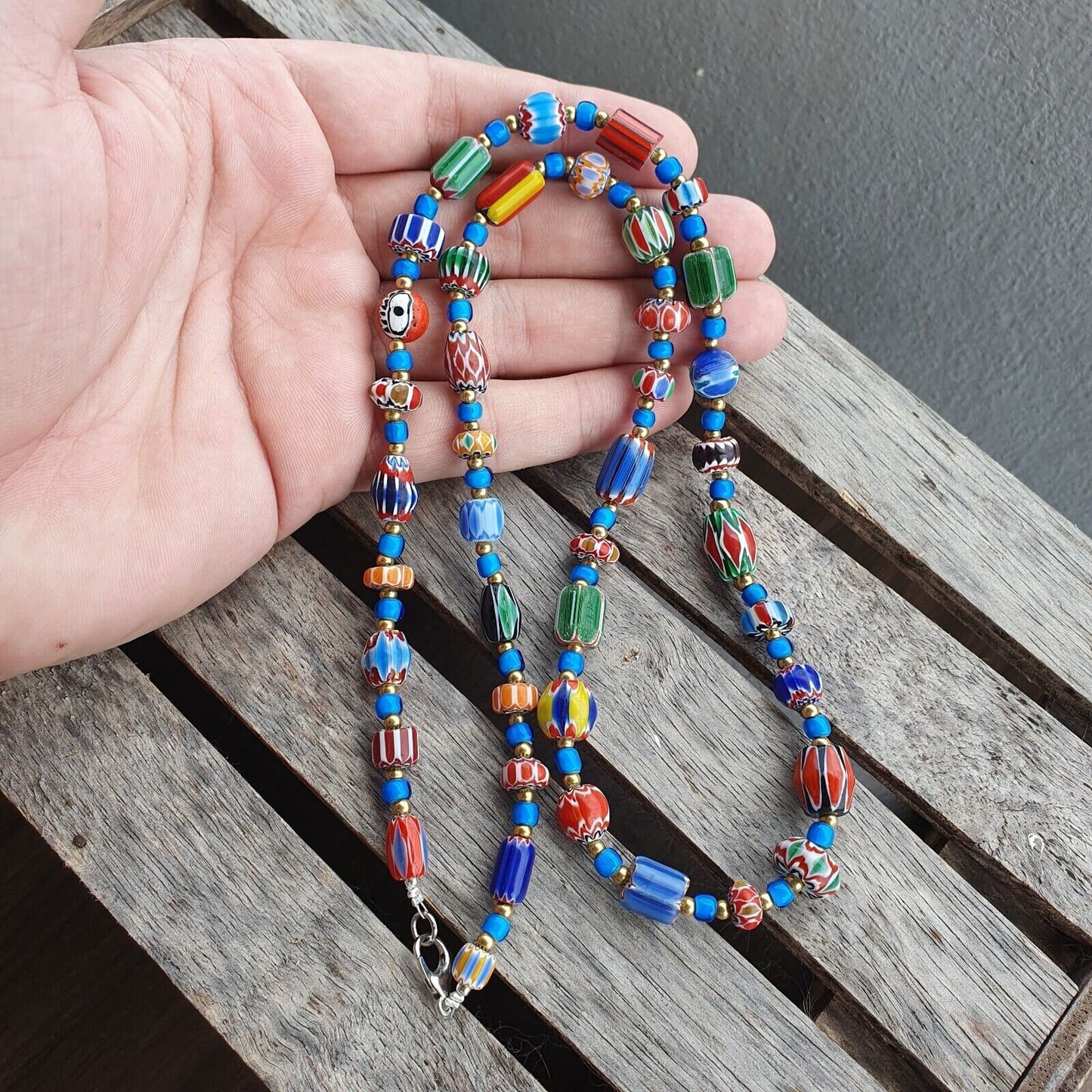 Colorful chevron and white heart venetian beads glass beads necklace ncc-4
