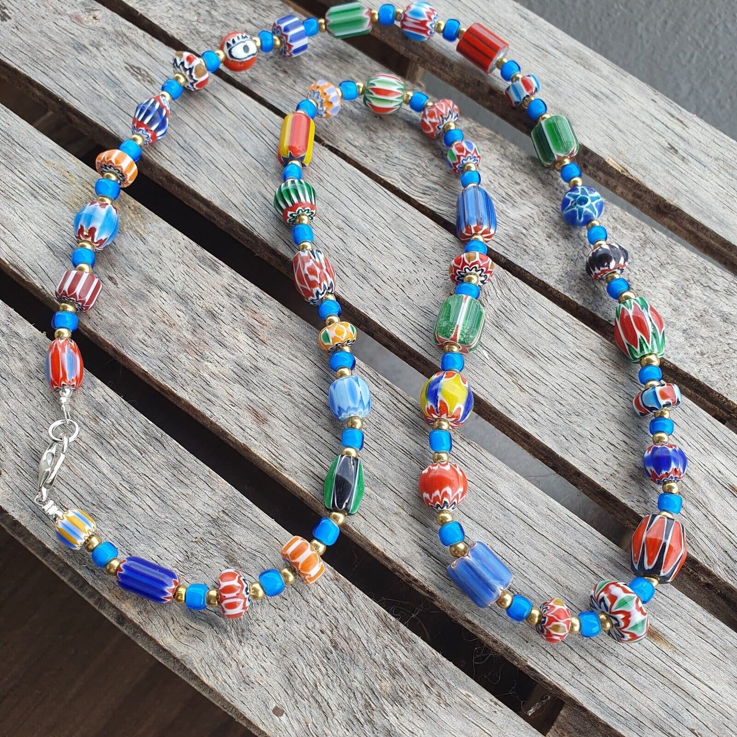 Colorful chevron and white heart venetian beads glass beads necklace ncc-4
