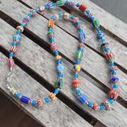 Colorful chevron and white heart venetian beads glass beads necklace ncc-4
