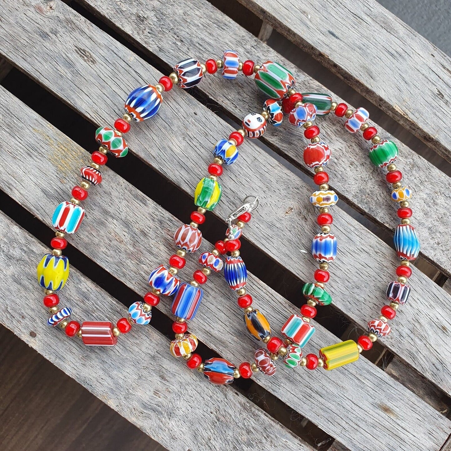 Colorful chevron and white heart venetian beads glass beads necklace ncc-8