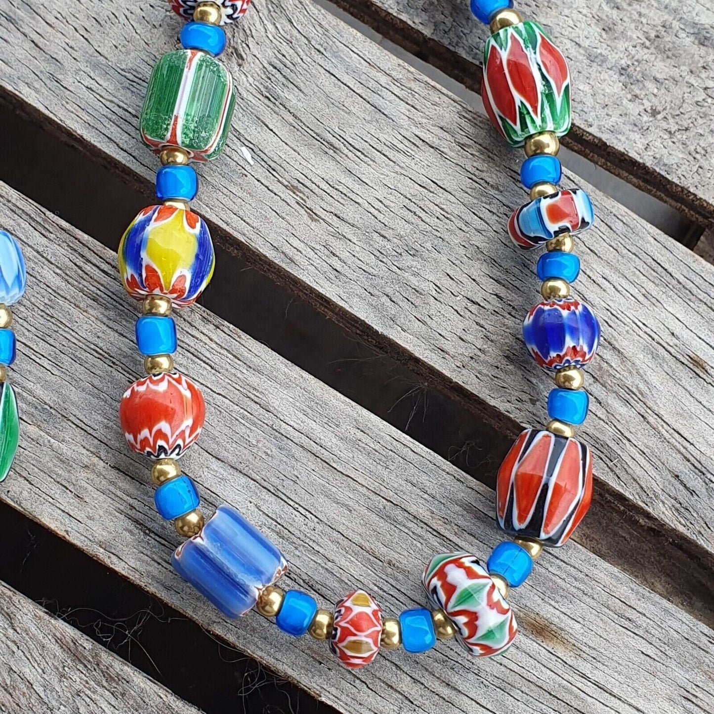 Colorful chevron and white heart venetian beads glass beads necklace ncc-4
