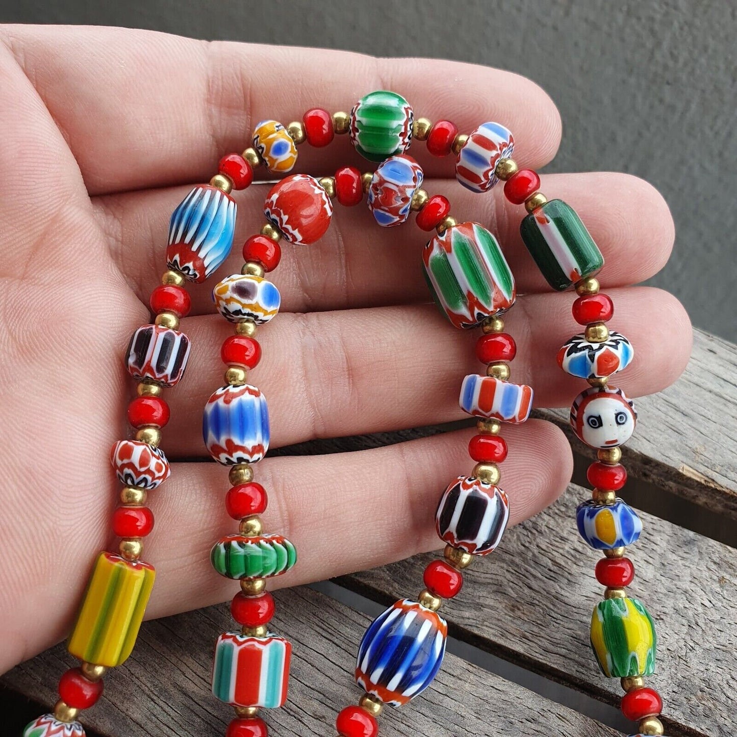 Colorful chevron and white heart venetian beads glass beads necklace ncc-8
