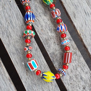 Colorful chevron and white heart venetian beads glass beads necklace ncc-8