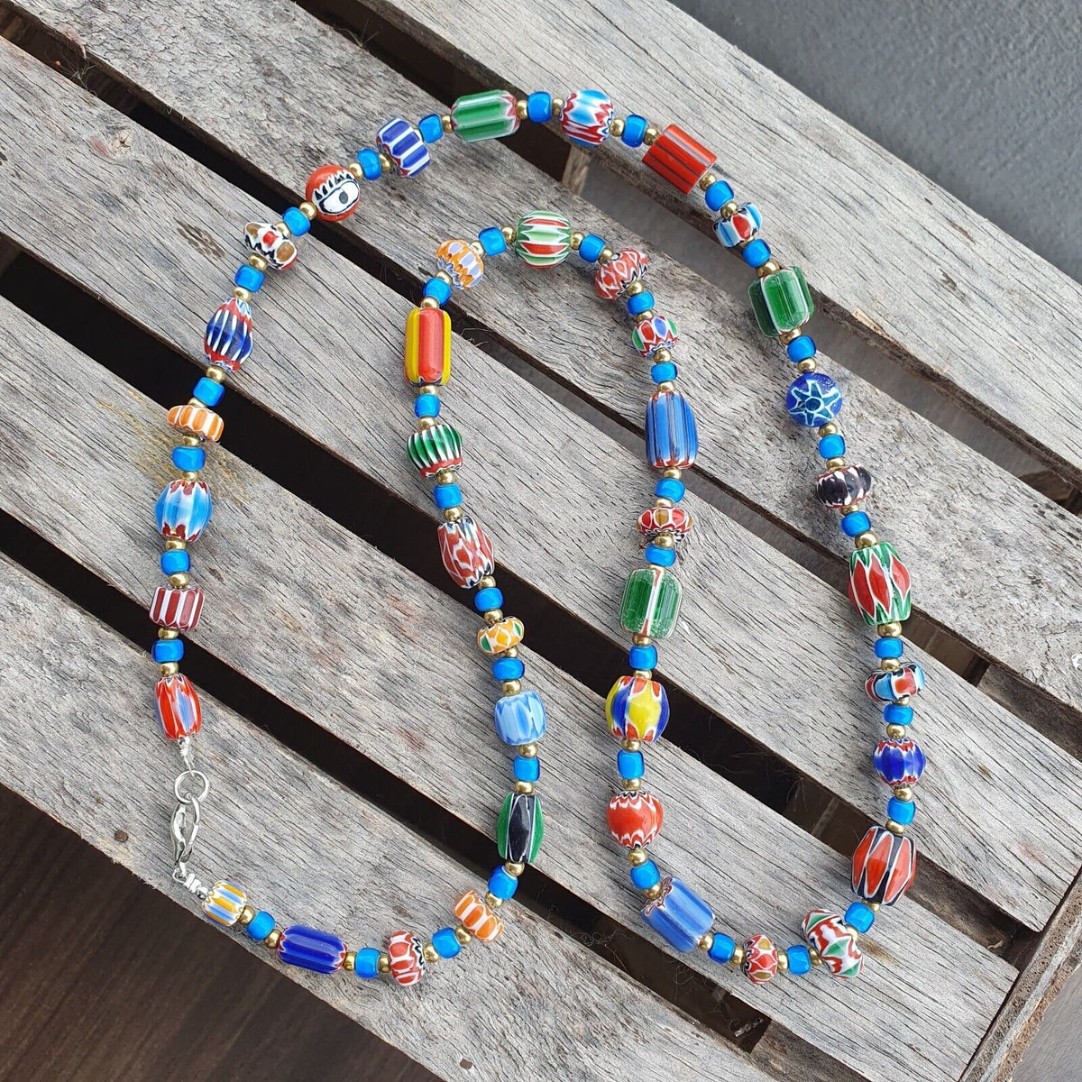 Colorful chevron and white heart venetian beads glass beads necklace ncc-4