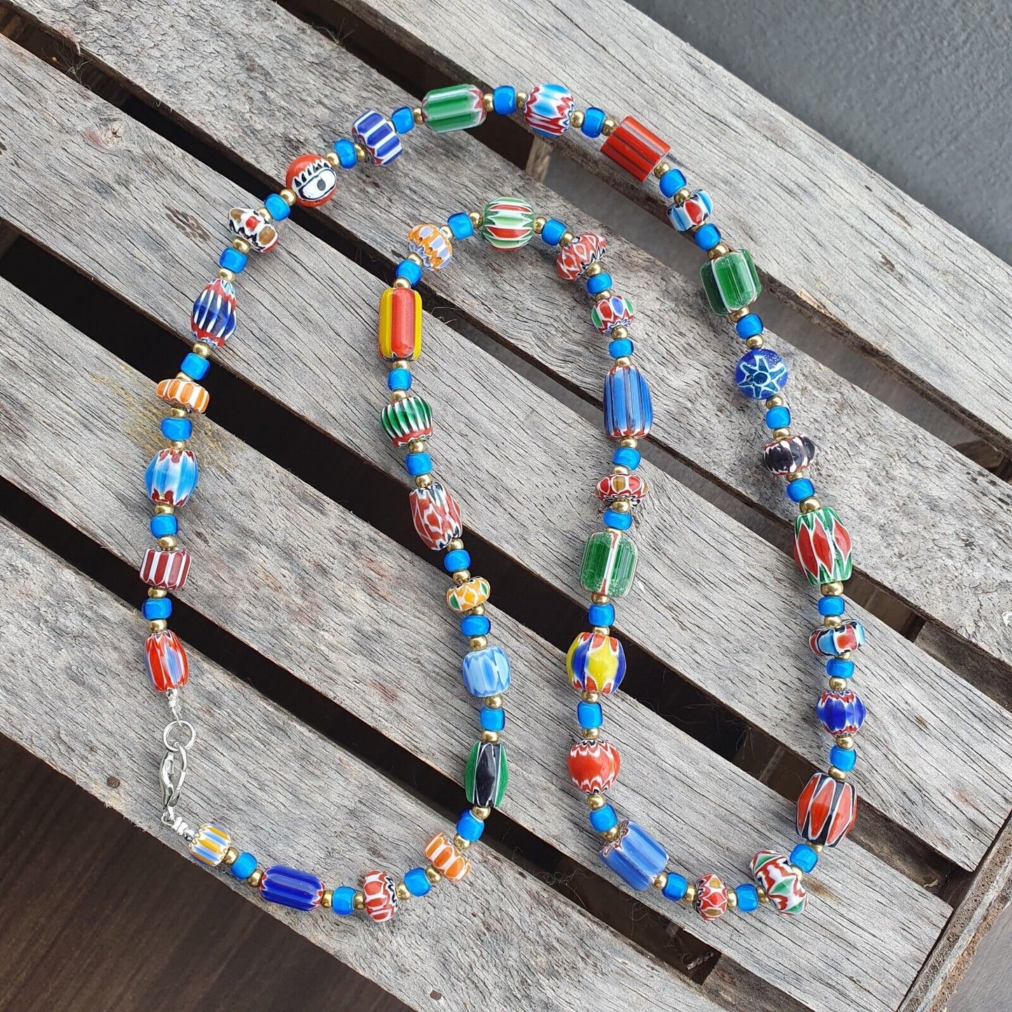 Colorful chevron and white heart venetian beads glass beads necklace ncc-4